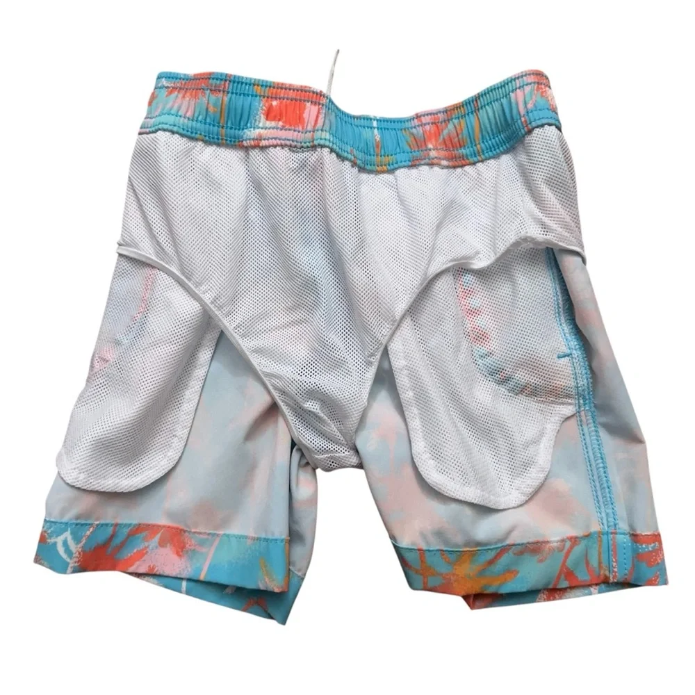 J.Crew Crewcuts Swim Trunks Boys Size 5 Lined Drawstring Palm Tree Print Blue - Picture 3 of 4